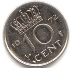 10 центов 1972 г. Нидерланды(15) -7213 - аверс