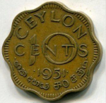 10 центов 1951 г. Шри-Ланка(26) - 1673 - аверс