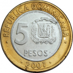 5 песо 2007 г. Доминиканская республика(7) -527 - аверс