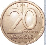  20 франков 1994 г. Бельгия(3) - 15089 - реверс
