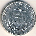 5 крон 1939 г. Словакия(20) - 5811 - аверс