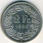 2 франка 1988 г. Швейцария(25) -2881 - аверс