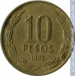 10 песо 1996 г. Чили(25) - 236 - аверс