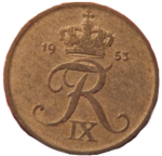 1 эре 1953 г. Дания(28) -4173 - реверс