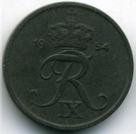1 эре 1954 г. Дания(28) -4173 - реверс