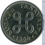 1 марка 1954 г. Финляндия(24) -16437 - реверс