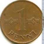 1 пенни 1966 г. Финляндия(24) -16437 - реверс