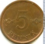 5 пенни 1967 г. Финляндия(24) -16437 - реверс
