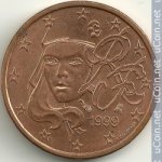 1 цент 1999 г. Франция(24)-  39539 - реверс
