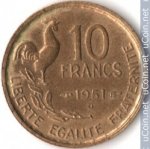 10 франков 1951 г. Франция(24)-  39539 - аверс