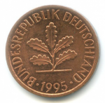 2 пфеннига 1995 г. Германия(6) - 21339 - реверс