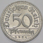50 пфеннигов 1921 г. Германия(6) - 21339 - аверс