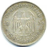5 марок 1934 г. Германия(6) - 21339 - аверс