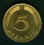5 пфеннигов 1989 г. Германия(6) - 21339 - аверс