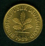 5 пфеннигов 1989 г. Германия(6) - 21339 - реверс