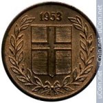 1 эйре 1953 г. Исландия(10) - 1061 - реверс