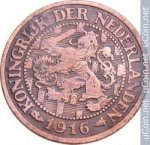 1 цент 1916 г. Нидерланды(15) -7213 - реверс