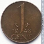 1 цент 1948 г. Нидерланды(15) -7213 - аверс