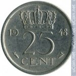 25 центов 1948 г. Нидерланды(15) -7213 - аверс