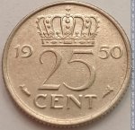 25 центов 1950 г. Нидерланды(15) -7213 - реверс
