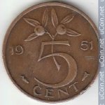 5 центов 1951 г. Нидерланды(15) -7213 - аверс