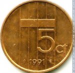 5 центов 1991 г. Нидерланды(15) -7213 - реверс