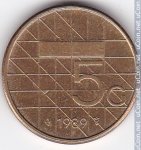 5 гульденов 1989 г. Нидерланды(15) -7213 - реверс