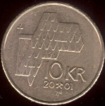 10 крон 2001 г. Норвегия(16) -2020 - аверс