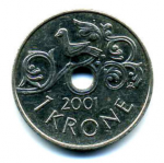 1 крона 2001 г. Норвегия(16) -2020 - аверс