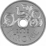 1 крона 2008 г. Норвегия(16) -2020 - аверс