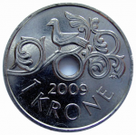 1 крона 2009 г. Норвегия(16) -2020 - аверс