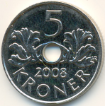 5 крон 2008 г. Норвегия(16) -2020 - аверс