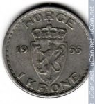 1 крона 1955 г. Норвегия(16) -2020 - аверс