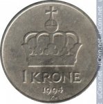 1 крона 1994 г. Норвегия(16) -2020 - аверс