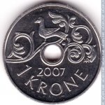 1 крона 2007 г. Норвегия(16) -2020 - реверс