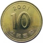 10 вон 2001 г. Корея Южная(12) -1084 - аверс