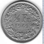 1/2 франка 1969 г. Швейцария(25) -2881 - реверс