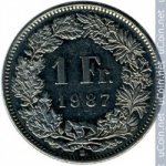 1 франк 1987 г. Швейцария(25) -2881 - аверс