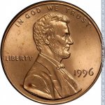 1 цент 1996 г. США(21) - 52935 - аверс